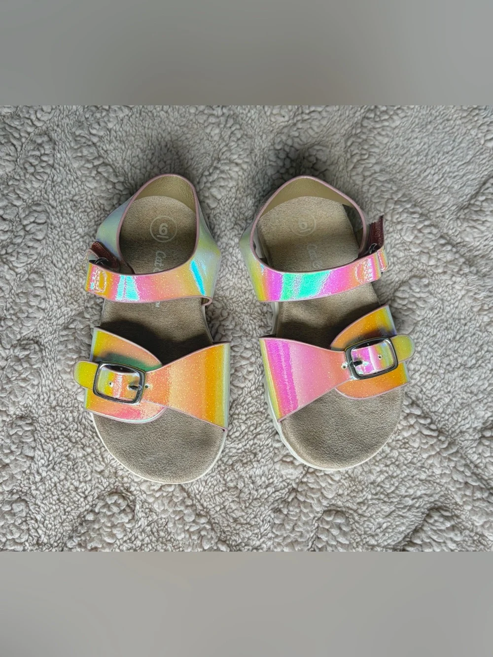 Girls Sandal Bundle - Floral Iridescent Summer Shoes With Ankle Straps, Size 5/6
